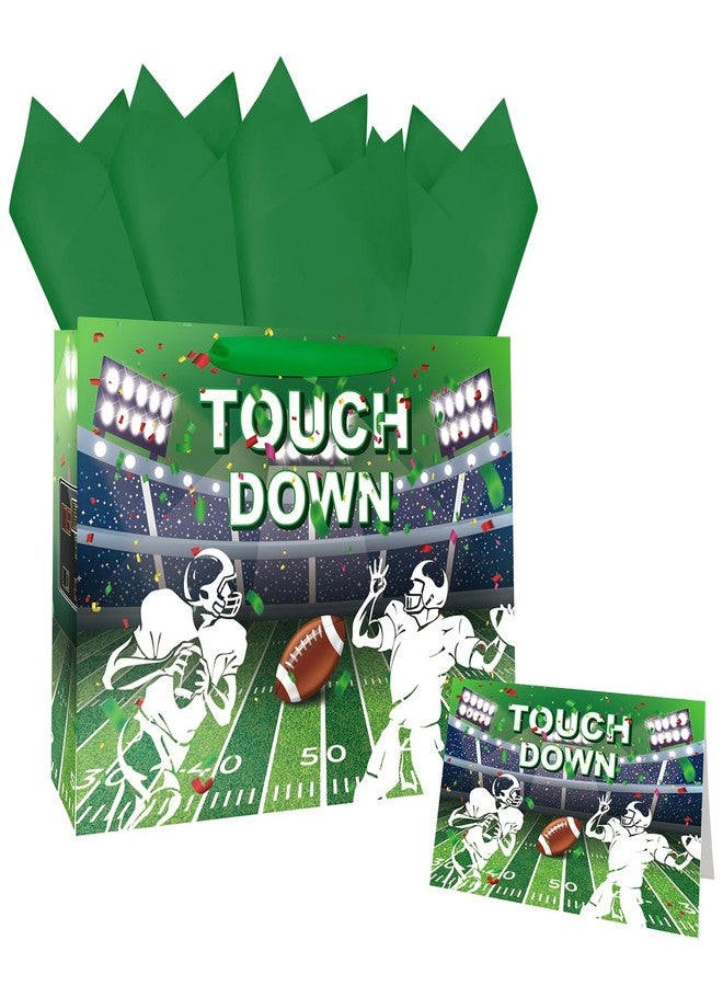 MUNILAIL 13 Inches Football Gift Bag Large Gift Bag with Handle Tissue Paper and Greeting Card for Birthday Baby Shower Football Themed Party Large Paper Gift Bag - Image 1